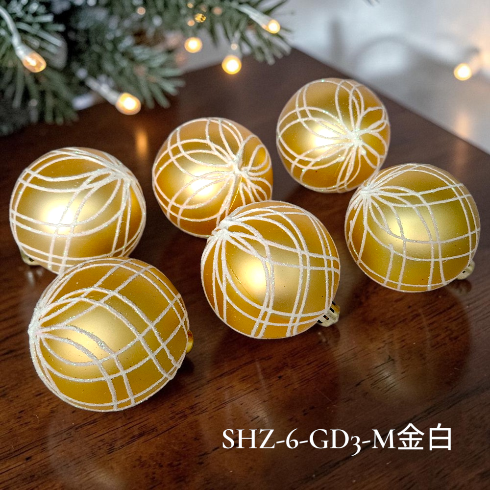6CM-彩繪聖誕球-金色系列-6入/盒
