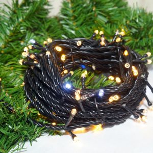 LED 100燈樹燈燈串-暖光+白單閃-黑線-110V(常亮)