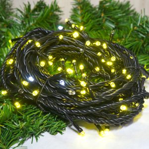 LED 100燈樹燈燈串-馬卡龍黃光+白單閃-黑線-110V(常亮)