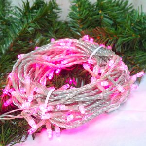LED 100燈樹燈燈串-粉光-透明線-220V(常亮)