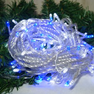 LED 100燈樹燈燈串-藍白-透明線-110V(常亮)
